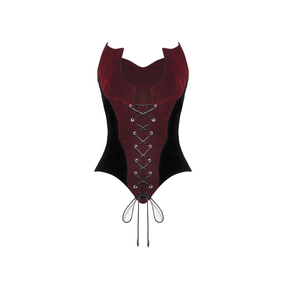 Dark in Love - Gothic scarlet bats Korset top - Rood/Zwart